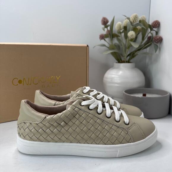 Consciously Baby Leather Woven Sneaker Lace Up Shoes Bone Women's 6 NWB - Picture 3 of 10